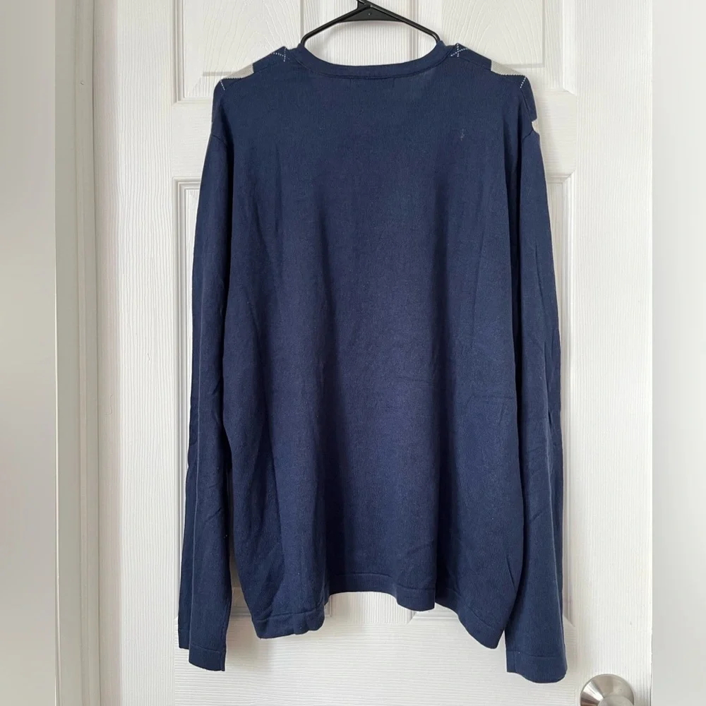 Banana Republic Men's Blue Argyle Diamond V Neck Silk Cashmere Sweater Size XL